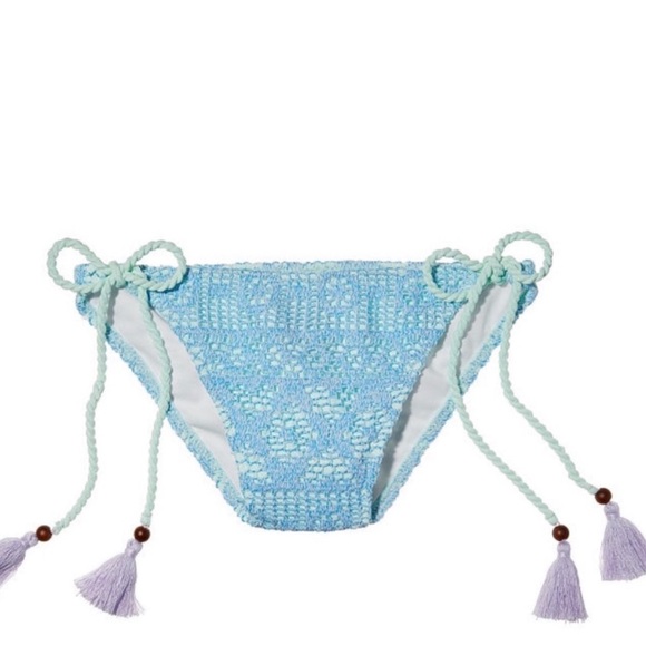 Victoria's Secret Other - VICTORIA’S SECRET The Crochet Lace Tassel String Bikini Bottom in Skylin…